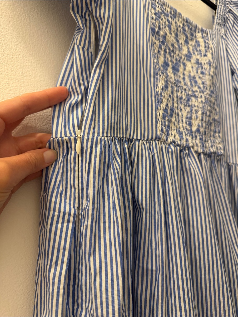 J Crew Blue and White Striped Puff-Sleeve Midi Dress - Picture 7 of 7